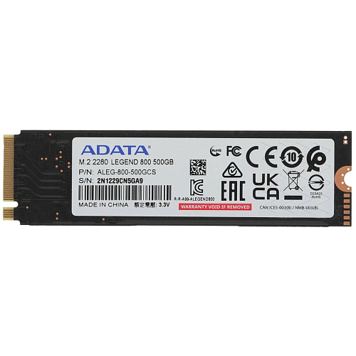 Внутренний SSD-накопитель 500Gb A-Data Legend 800 ALEG-800-500GCS M.2 2280 PCIe NVMe 4.0 x4