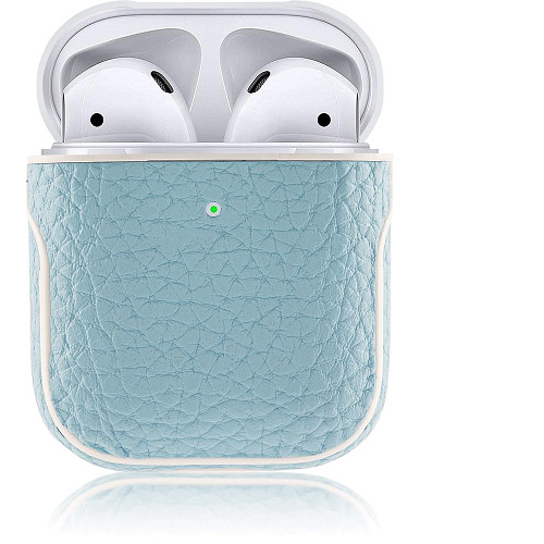 Чехол кожаный Brosco для Apple AirPods 2 голубой
