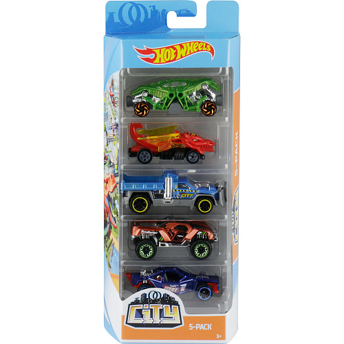 Mattel Hot Wheels 1806/FYL25 Подарочный набор из 5 машинок (City) оранжевый фон, машинка-дракон