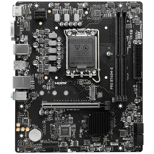 Материнская плата MSI Pro B760M-E B760 Socket-1700 2xDDR5, 4xSATA3, 1xM.2, 1xPCI-E16x, 2xUSB3.2, D-Sub, HDMI, Glan, mATX