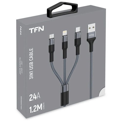 Кабель 3 в 1 1.2m TFN CFZ3IN1GR с разъемом USB A на Type-C/Lightning/microUSB серый
