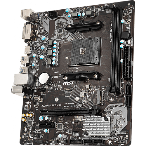 Материнская плата MSI A320M-A Pro Max Socket-AM4 AMD A320 2xDDR4, 4xSATA3, RAID, 1xM.2, 1xPCI-E 16x, 4xUSB 3.1, DVI-D, HDMI, GLAN mATX Ret УЦЕНКА