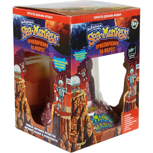 Научно-познавательный набор 1Toy Аквариум "Sea-Monkeys" для выращивания ракообразных вида Artemia Salina, 14x12x19 см "Приключения на Марсе" (50 икринок)