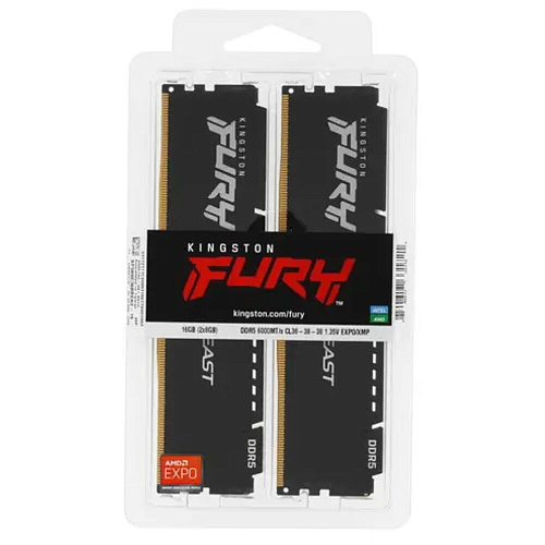 Модуль памяти DIMM 16Gb 2х8Gb DDR5 PC48000 6000MHz Kingston Fury Beast Black EXPO (KF560C36BBEK2-16)