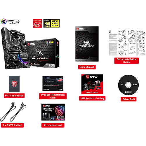 Материнская плата MSI MAG B550 Tomahawk B550 Socket AM4 4xDDR4, 6xSATA3, RAID, 2xM.2, 2xPCI-E16x, 3xUSB3.2, 1xUSB3.2 Type C, DP, HDMI, Glan, ATX