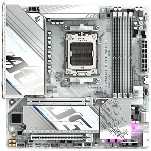 Материнская плата Gigabyte X870M AORUS Elite WiFi7 Ice Socket-AM5 AMD X870 4xDDR5, 2xSATA3, RAID, 2xM.2, 2xPCI-E16x, 5xUSB3.2, 2xUSB3.2 Type C, HDMI, 2.5Glan, mATX Ret