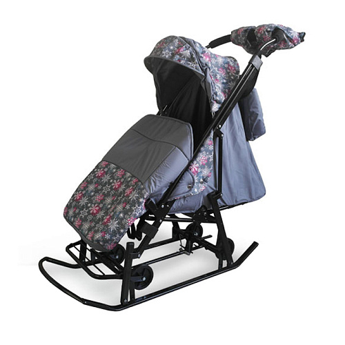 Санки-коляска Kristy Comfort Plus 3В+ВК (серый/снежинки)