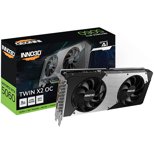 Видеокарта Inno3D GeForce RTX 5060 8192Mb, Twin X2 OC 8G (N50602-08D7X-195071N) 1xHDMI, 3xDP, Ret
