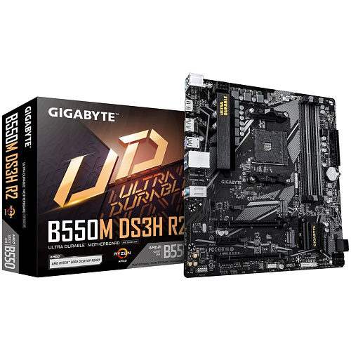 Материнская плата Gigabyte B550M DS3H R2 Socket-AM4 AMD B550 4xDDR4, 4xSATA3, RAID, 2xM.2, 2xPCI-E16x, 4xUSB3.2, DP, HDMI, Glan, mATX Ret