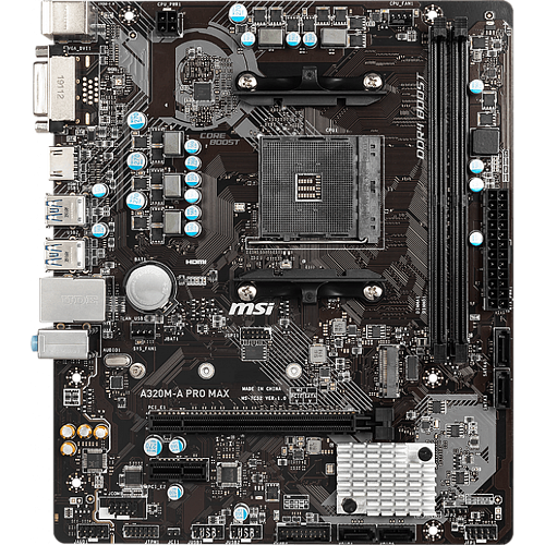 Материнская плата MSI A320M-A Pro Max Socket-AM4 AMD A320 2xDDR4, 4xSATA3, RAID, 1xM.2, 1xPCI-E 16x, 4xUSB 3.1, DVI-D, HDMI, GLAN mATX Ret УЦЕНКА