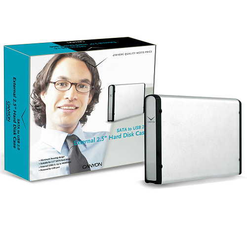 Корпус 2.5" CANYON CNR-HDD25S, SATA-- USB2.0 Silver