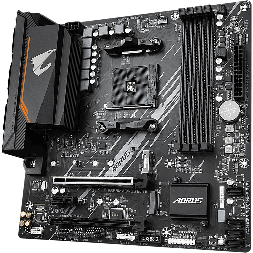 Материнская плата Gigabyte B550M AORUS Elite Socket-AM4 AMD B550 4xDDR4, 4xSATA3, RAID, 2xM.2, 2xPCI-E16x, 4xUSB3.2, DVI-D, HDMI, Glan, mATX Ret УЦЕНКА