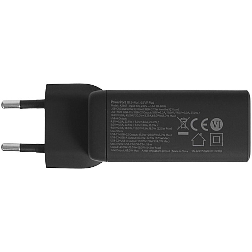 Сетевое зарядное устройство Anker GaN Wall Charger A2667 65W USB + 2xUSB-C черное