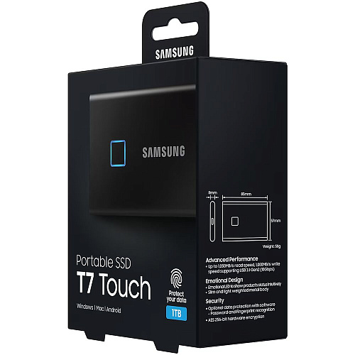 Внешний SSD-накопитель 1Tb Samsung T7 Touch MU-PC1T0K/WW (SSD) USB 3.2 Type C Черный