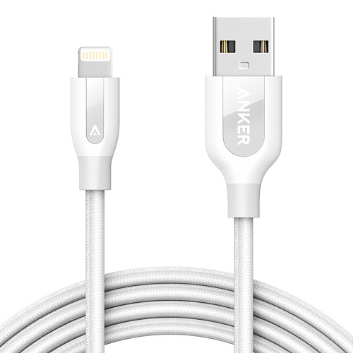Кабель для iPhone 5 / iPhone 6 /iPad New Lightning MFI Anker PowerLine+ 1,8м в оплетке, кевлар, белый 
