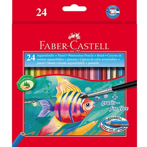 Акварельные карандаши Faber-Castell Рыбки, с кисточкой, набор цветов, в картонной коробке, 24 шт. 114425