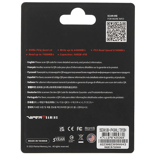 Внутренний SSD-накопитель 1000Gb Patriot Memory VP4300L1TBM28H Viper VP4300 Lite M.2 PCIe NVMe 4.0 x4