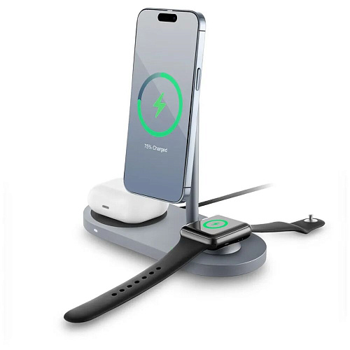 Беспроводная зарядная панель 3 в 1 Для IPhone, Apple Watch, Airpods uBear Stage Pro 30W Grey УЦЕНКА