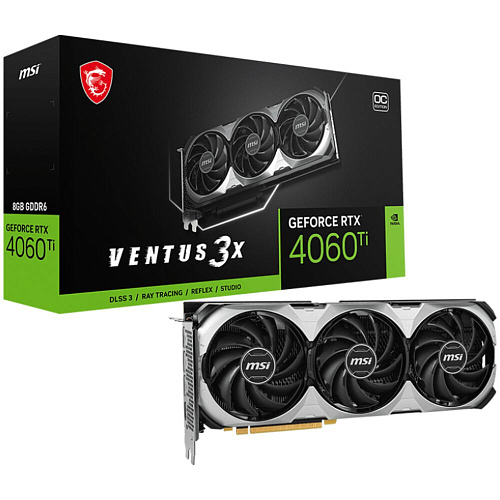 Видеокарта MSI GeForce RTX 4060 Ti 8192Mb, Ventus 3X 8G OC (RTX 4060 Ti VENTUS 3X E 8G OC) 1xHDMI, 3xDP, Ret