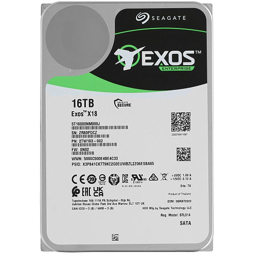 Внутренний жесткий диск 3,5" 16Tb Seagate (ST16000NM000J) 256Mb 7200rpm SATA3 Exos X18 RECERTIFIED