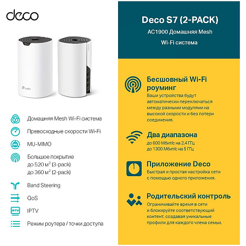 Mesh система TP-LINK Whole-Home Mesh Deco S7 Wi-Fi 5 AX1900 (2-pack)