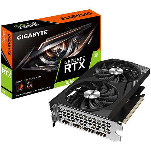 Видеокарта Gigabyte GeForce RTX 3050 8192Mb, Windforce OC V2 8G (GV-N3050WF2OCV2-8GD) 2xHDMI, 2xDP, Ret