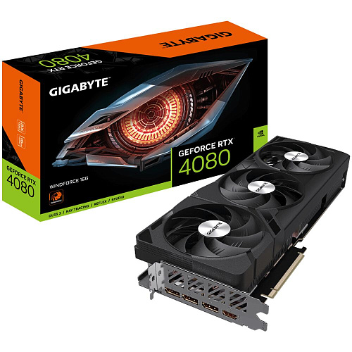 Видеокарта Gigabyte GeForce RTX 4080 16384Mb, Windforce 16 Gb (GV-N4080WF3-16GD) 1xHDMI, 3xDP, Ret