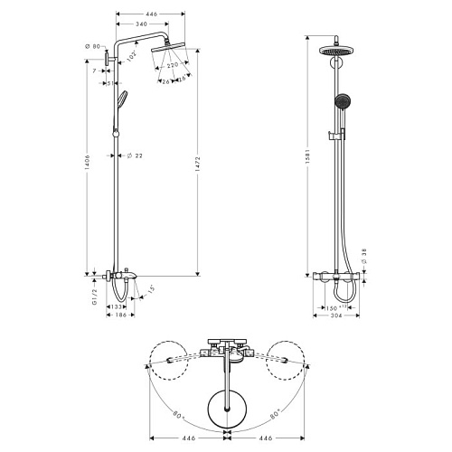 Душевая система Hansgrohe Croma 220 Showerpipe 27223000