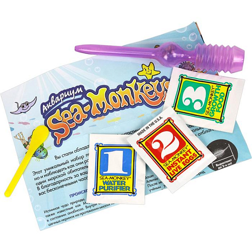 Научно-познавательный набор 1Toy Аквариум "Sea-Monkeys" для выращивания ракообразных вида Artemia Salina, 14x12x19 см "Приключения на Марсе" (50 икринок)