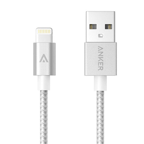 Кабель для Apple Lightning MFI Anker 1,8м в оплетке, капрон, серебристый 