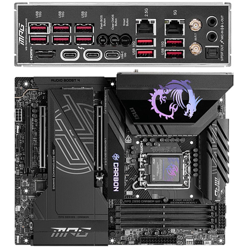 Материнская плата MSI MPG Z890 Carbon WiFi Z890 Soc-1851 4xDDR5, 4xSATA3, RAID, 5хM.2, 3xPCI-E16x, 10xUSB3.2, 3xUSB3.2 Type C, DP, HDMI, WiFi, 2xGlan, ATX