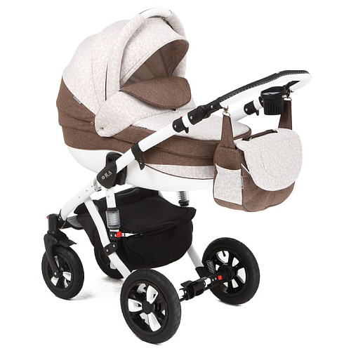 Коляска 2 в 1 Adamex Avila (238W темно-бежевый + светло-бежевый принт)