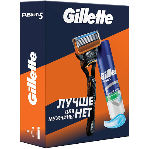 Gillette Подарочный набор (Gillette Станок Fusion5 с 1 сменной кассетой + Gillette Гель для бритья успокаивающий, 200 мл.)