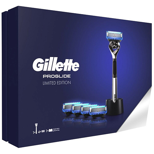 Gillette Подарочный набор Limited Edition (Gillette Станок Proglide Chrome с 5 сменными кассетами + Подставка)