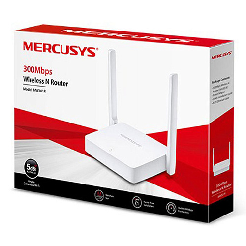 Беспроводной маршрутизатор Mercusys MW301R, Wi-Fi 4 802.11b/g/n, 300Мбит/с, 2.4ГГц, 2xLAN, 1xWAN белый