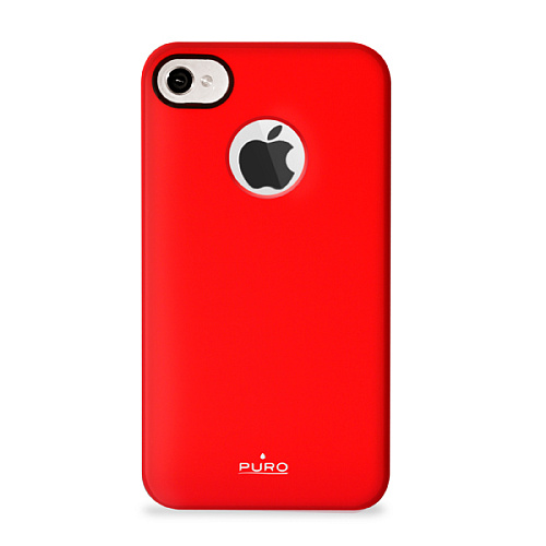 Чехол для iPhone 4/iPhone 4S PURO Soft Cover Fluorescent + пленка на экран, (пластик, красный)