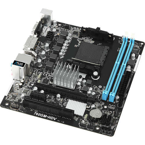 Материнская плата ASRock 760GM-HDV 760G+SB710 Socket-AM3+, 2xDDR3, 4xSATA2, 1xPCI-E16x, D-Sub, DVI-D, HDMI, GLAN, mATX