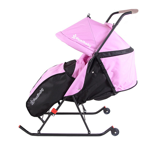 Санки детские складные Дэми с конвертом и толкателем (сиреневый) 4 колеса, 3 положения спинки