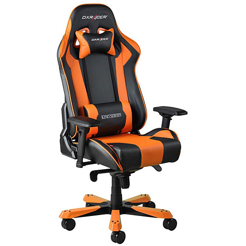 Кресло для геймера DXRacer King чёрно-оранжевое (OH/KS06/NO, экокожа, регулируемый угол наклона)