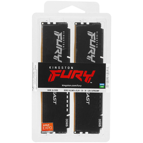 Модуль памяти DIMM 32Gb 2х16Gb DDR5 PC44800 5600MHz Kingston Fury Beast Black EXPO (KF556C36BBEK2-32)
