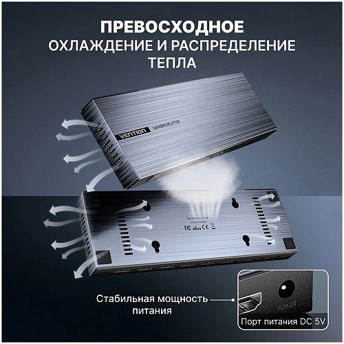 Разветвитель - сплиттер Vention AKQB0, HDMI 19F/8x19F на 8 мониторов