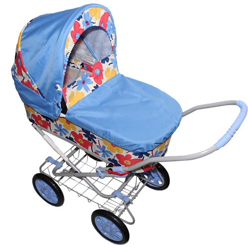 Коляска для кукол Wakart Классик 2 000sn-37076 (синяя+цветы)