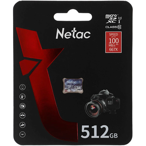 Карта памяти Micro SecureDigital 512Gb Netac SDXC class 10 (NT02P500ULT-512G-S)