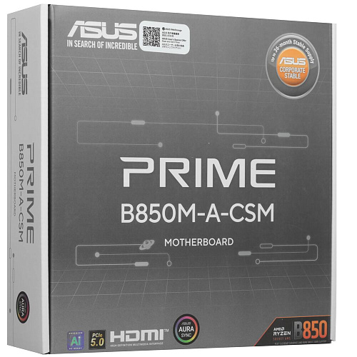 Материнская плата ASUS Prime B850M-A-CSM B850 Socket AM5 4xDDR5, 4xSATA3, RAID, 3xM.2, 2xPCI-E16x, 4xUSB3.2, DP, HDMI, 2.5Glan, mATX