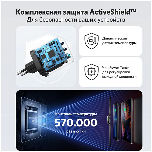 Сетевое зарядное устройство Anker 336 A2674 67W 2хUSB-C + USB черное