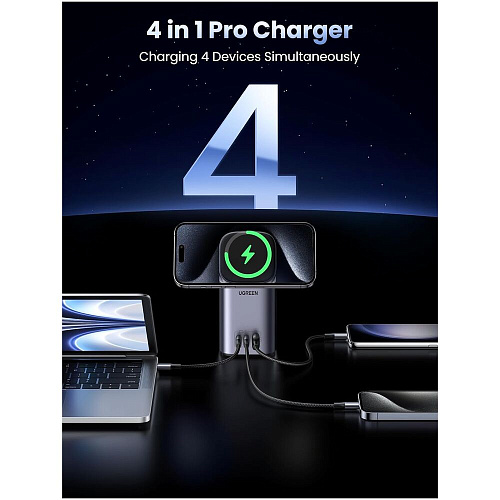 Беспроводная зарядная панель 2 в 1 Для IPhone, Airpods Ugreen CD342 (15076) 2xType C + USB 100W Grey