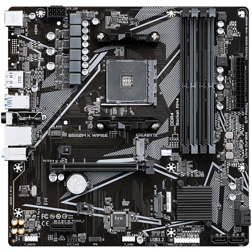 Материнская плата Gigabyte B550M K WiFi6E Socket-AM4 AMD B550 4xDDR4, 4xSATA3, 2xM.2, 1xPCI-E16x, 4xUSB3.2, DP, HDMI, WiFi, Glan, mATX Ret
