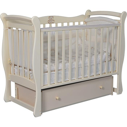 Детская кровать КЕДР "Viola"(1) автостенка,ящик,универсальный маятник (поперечный+продольный) слоновая кость