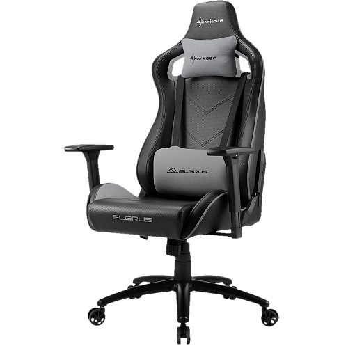 Кресло для геймера Sharkoon Elbrus 2 чёрно-серое (синтетическая кожа, регулируемый угол наклона, механизм качания) распродажа Игромир