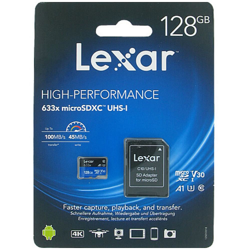 Карта памяти Micro SecureDigital 128Gb Lexar 633x SDXC class 10 (LSDMI128BB633A) + SD адаптер